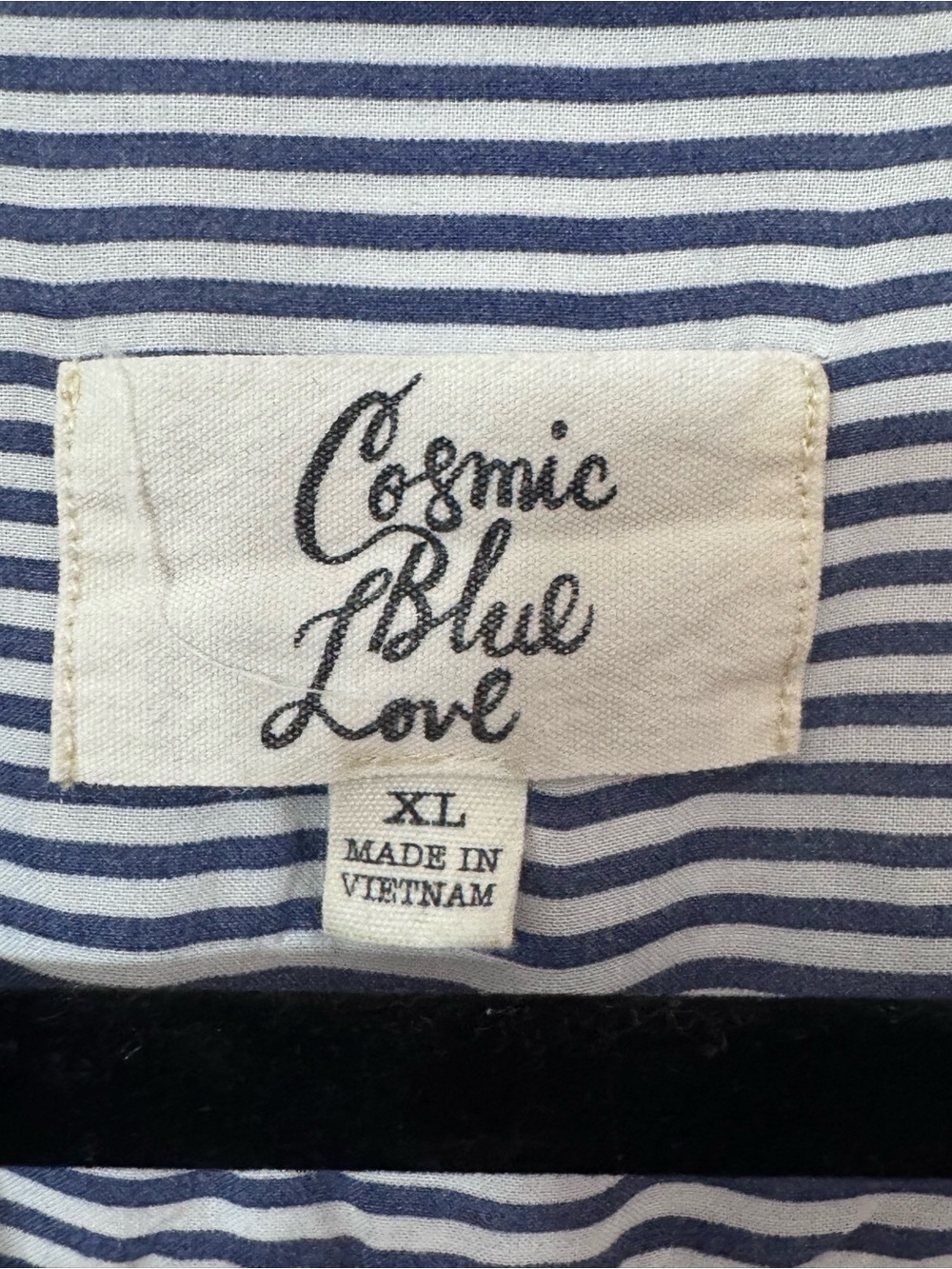 Cosmic Blue Love Blue White Stripe Button Front Blouse XL 100% Rayon Lightweight - Picture 11 of 11
